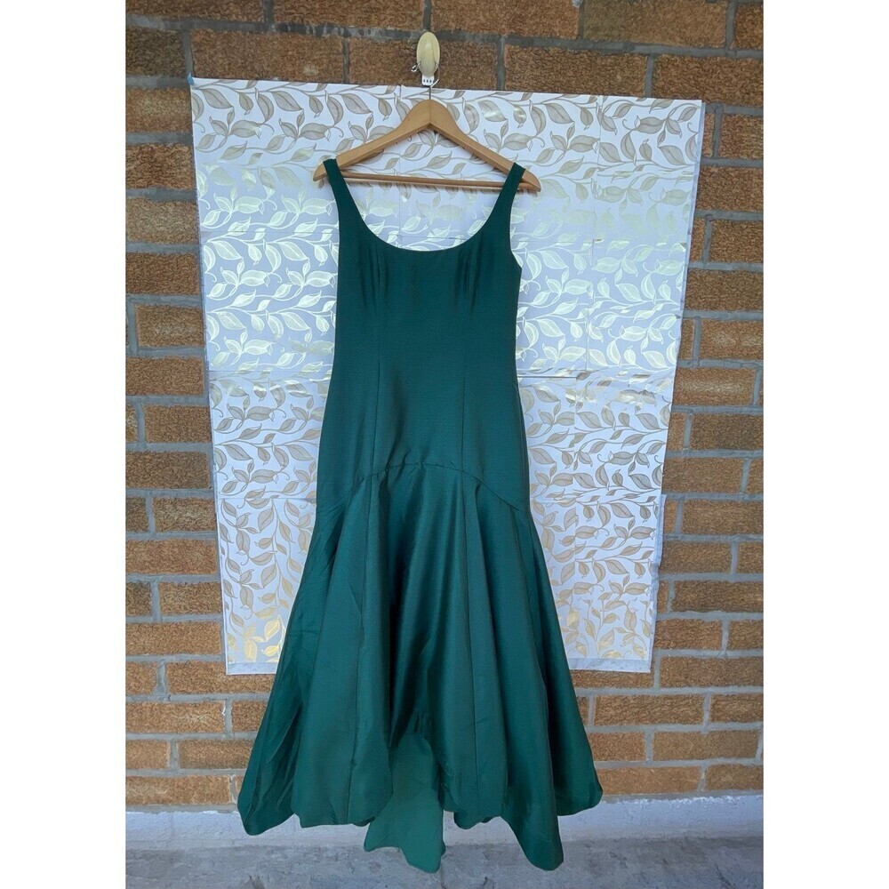 Hutch Emerald Green Taffeta Midi Dress Mermaid Hem Gala Wedding Guest Size 6 - Picture 2 of 12